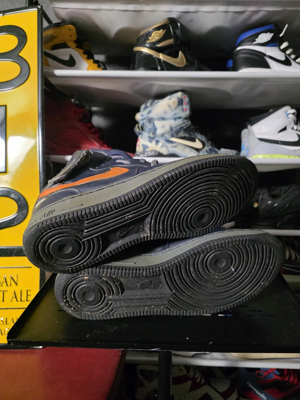 🔥 Nike Air Force 1 High-Top Premium  Sneakers with Orange Swoosh Size 14 - Picture 8 of 11